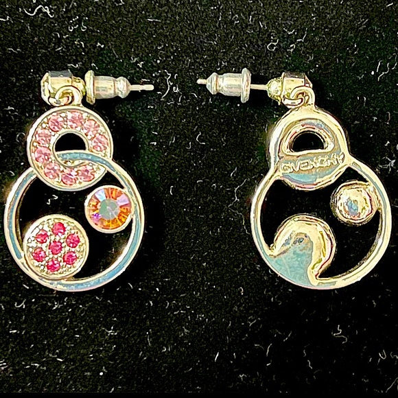 GIVENCHY Multi-Circular Pink Swarovski Crystal Drop Pierced Earrings! - Picture 4 of 7